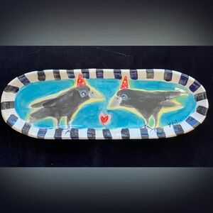 - Handmade Ceramic Serving Tray “True Love”15”x5”Original  Crow Design Original